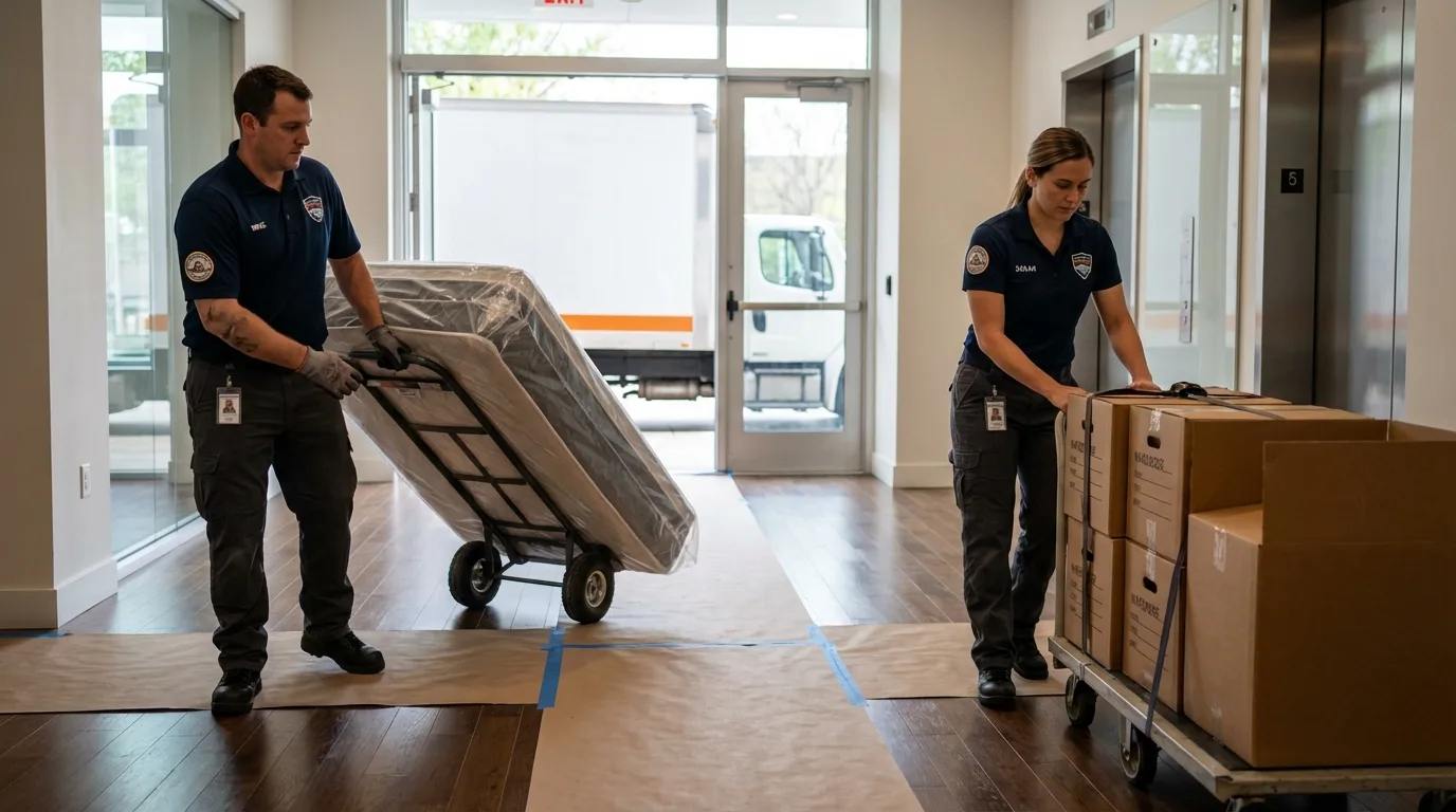 Professional apartment movers loading elevator in Grand Coulee, WA
