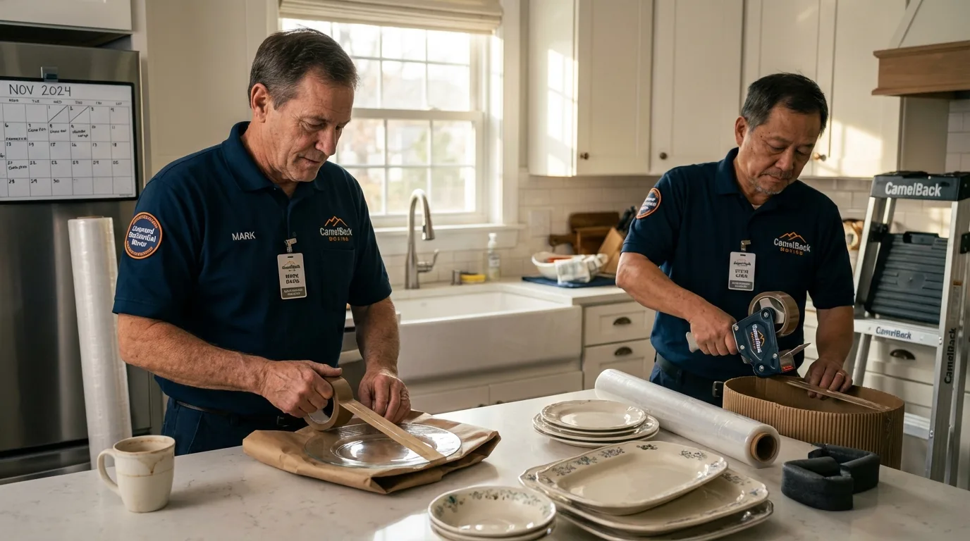 Professional crew packing kitchen dishware in Grand Coulee, WA